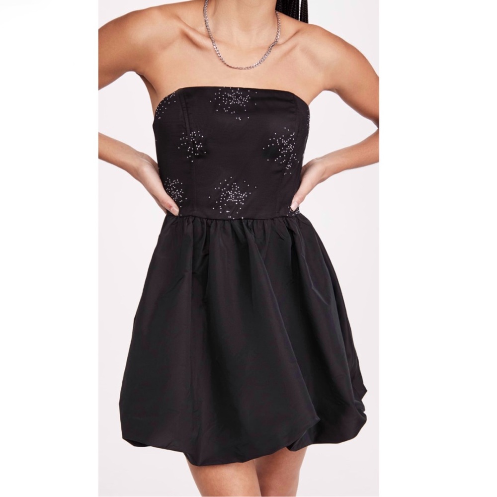 RAMY brook Liana black silver sparkle strapless corset bubble hem mini dress - Picture 3 of 14